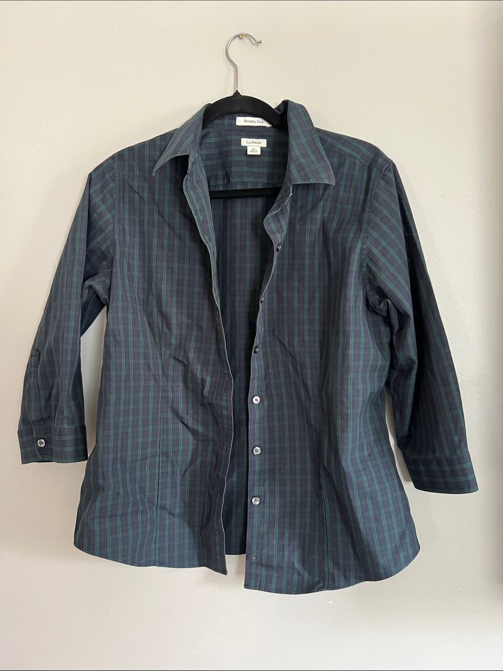 L.L.Bean Dark Green & Navy Plaid Button-Up Shirt